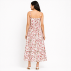 Women's Cream Floral Printed Sleeveless Round Neck Maxi Dress-2