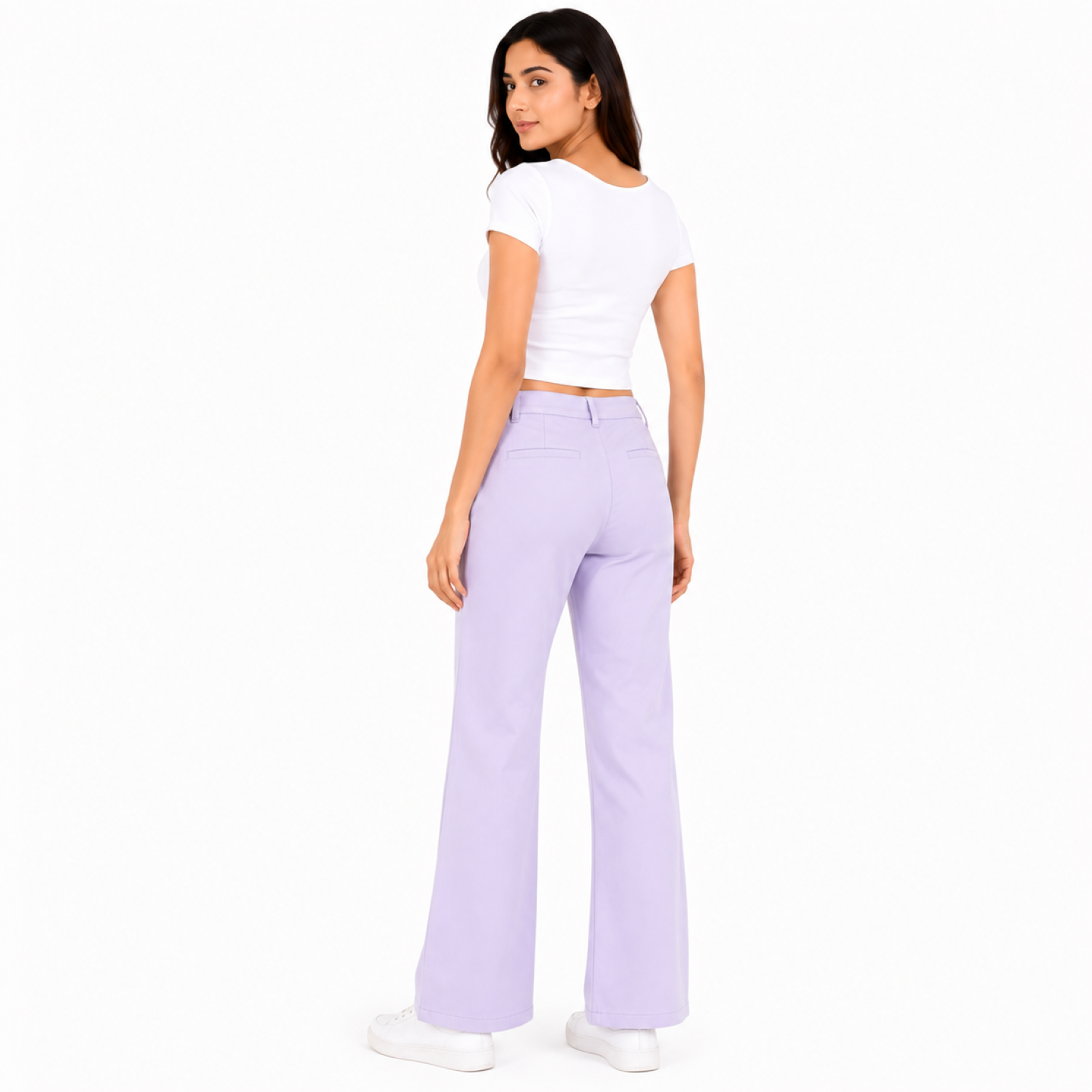Women's Purple High-Waist Wide Leg Casual Trousers-4