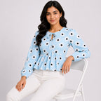 Women's Sky Blue Floral Print Peplum Top-2