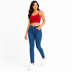 Women's Blue High-Rise Straight Fit Denim Jeans with Clean Wash-2