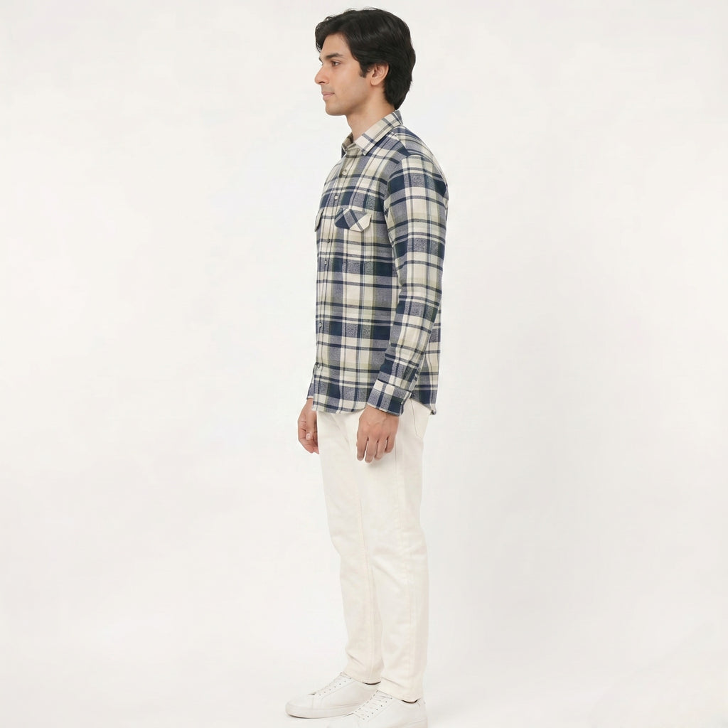 Blue Check Classic Men's Casual Shirt-2