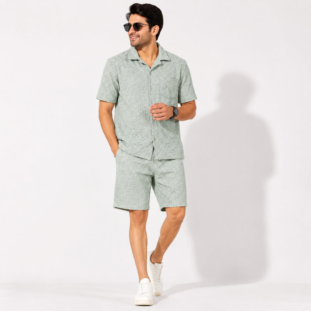 Men's Pista Green Textured Co-ord Set-2