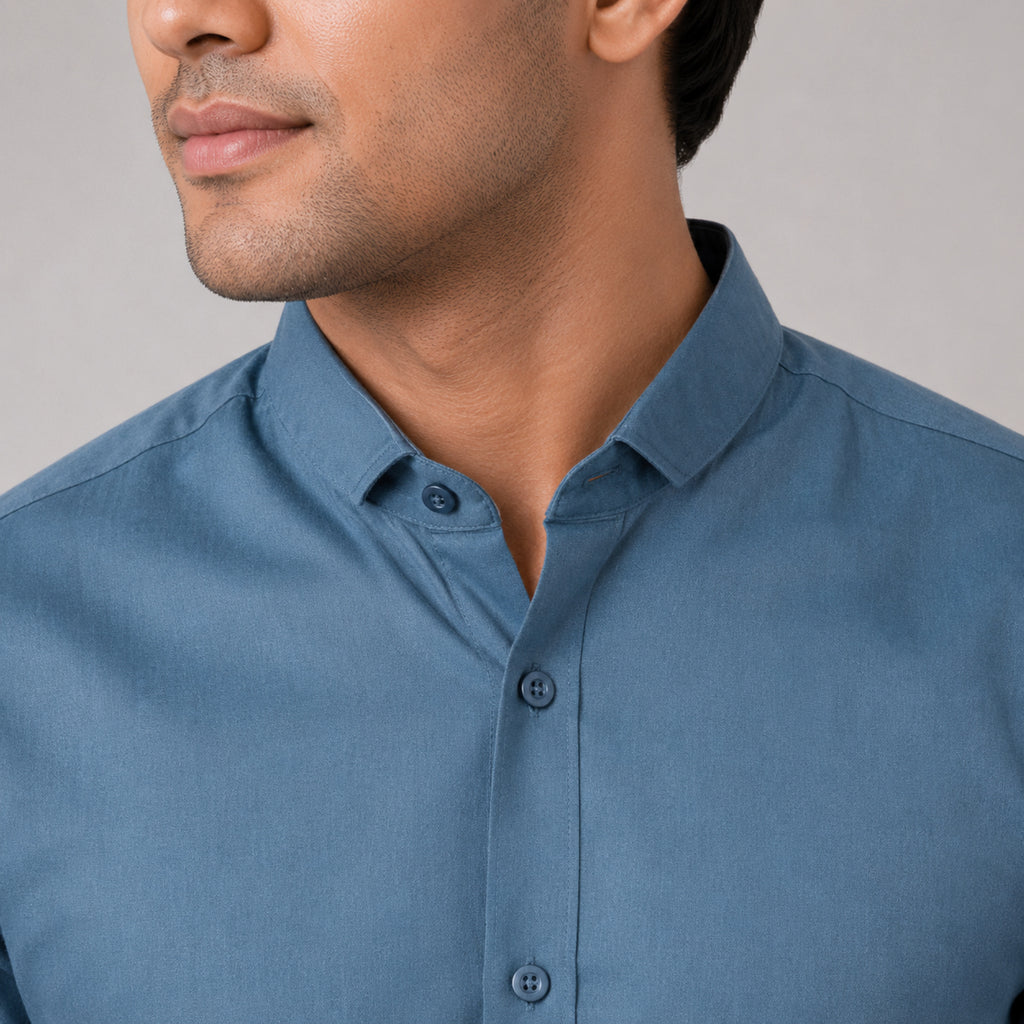 Men's Ocean Teal Classic Formal Cotton Shirt-3