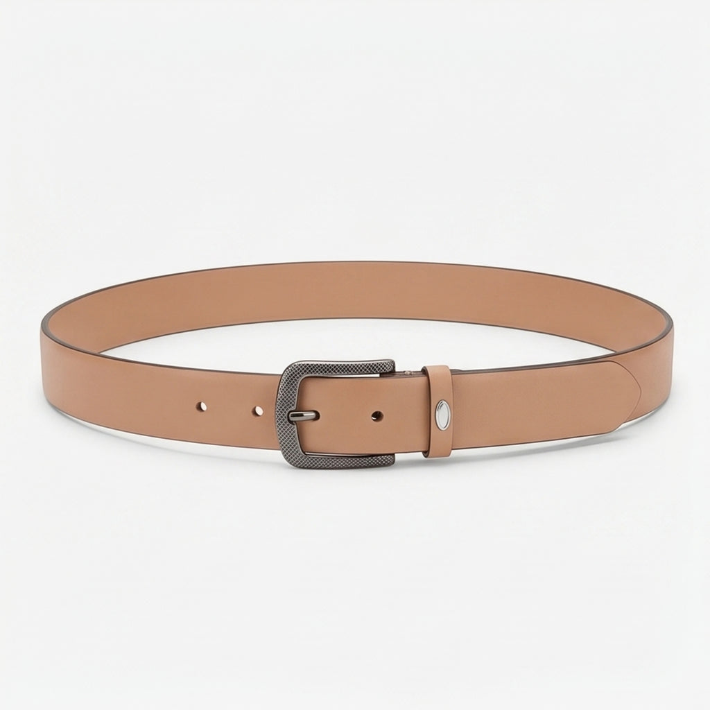 Women’s Elegant Smooth Tan Leather Belt with Textured Antique Gunmetal Buckle-1