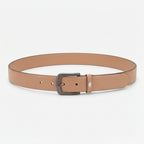 Women’s Elegant Smooth Tan Leather Belt with Textured Antique Gunmetal Buckle-1