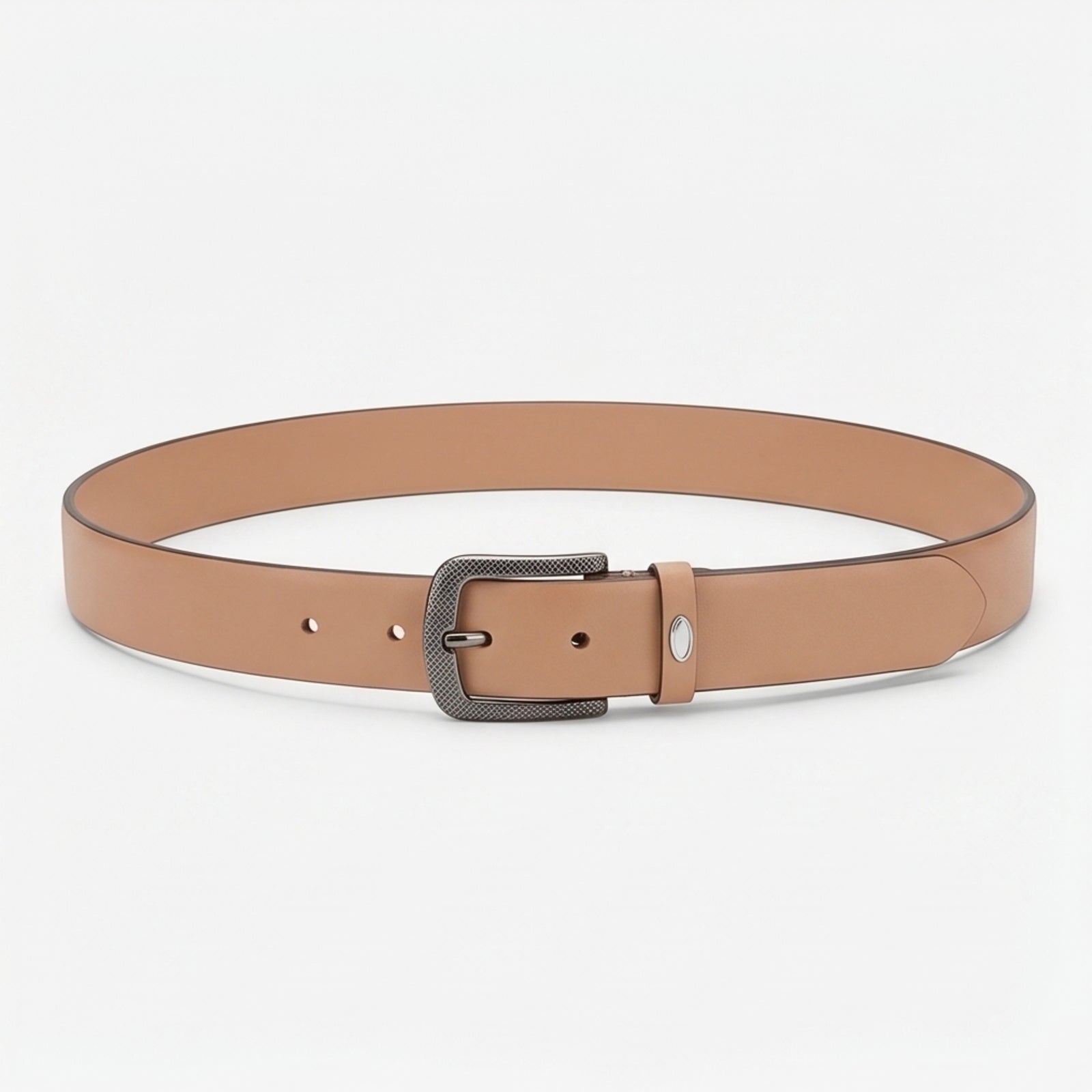Women’s Elegant Smooth Tan Leather Belt with Textured Antique Gunmetal Buckle-1