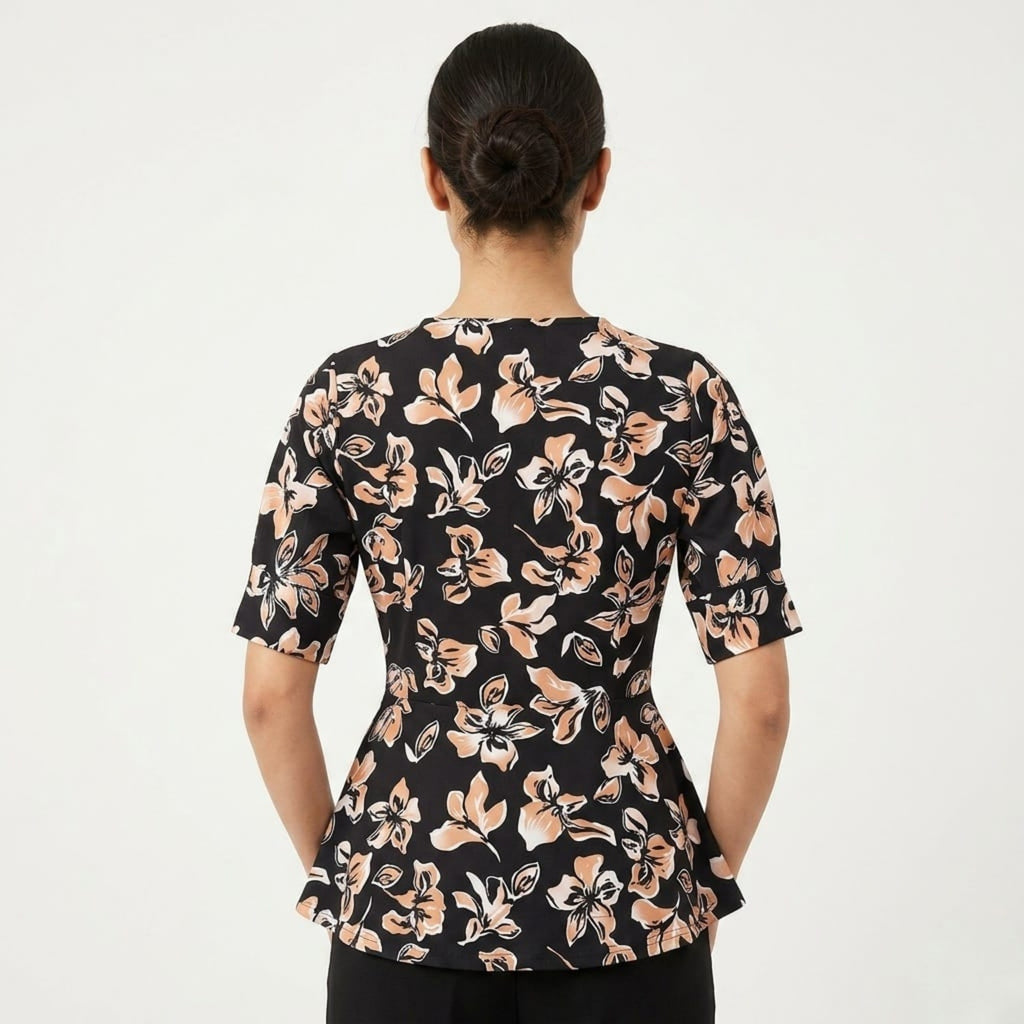 Women's Black Floral Wrap Style Top-2