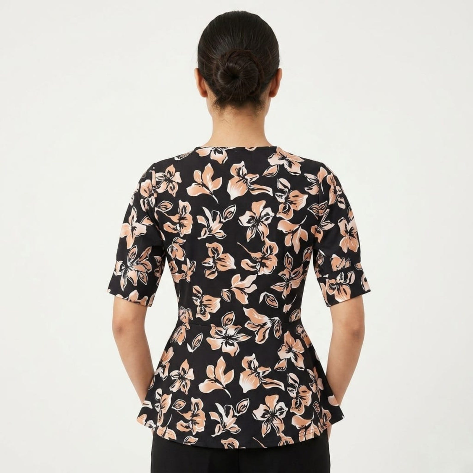 Women's Black Floral Wrap Style Top-2