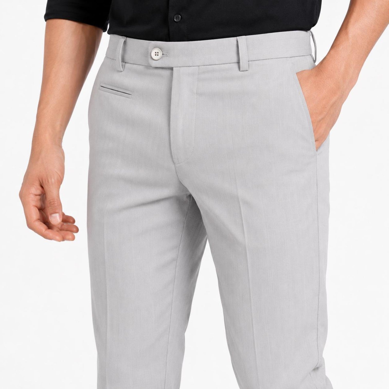 Men's Executive Light Grey Tailored Office Wear Trousers-2
