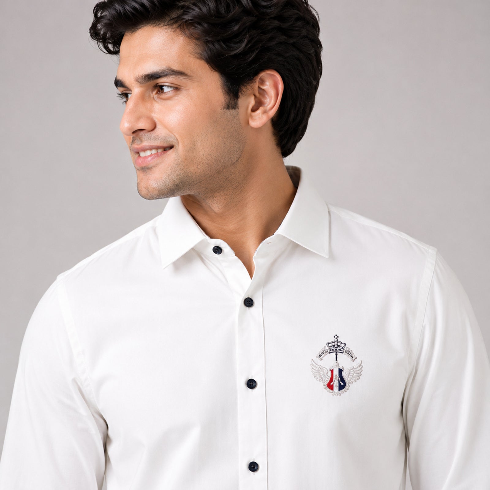 Men's Alpine Guitar Crest Premium White Formal Shirt-2