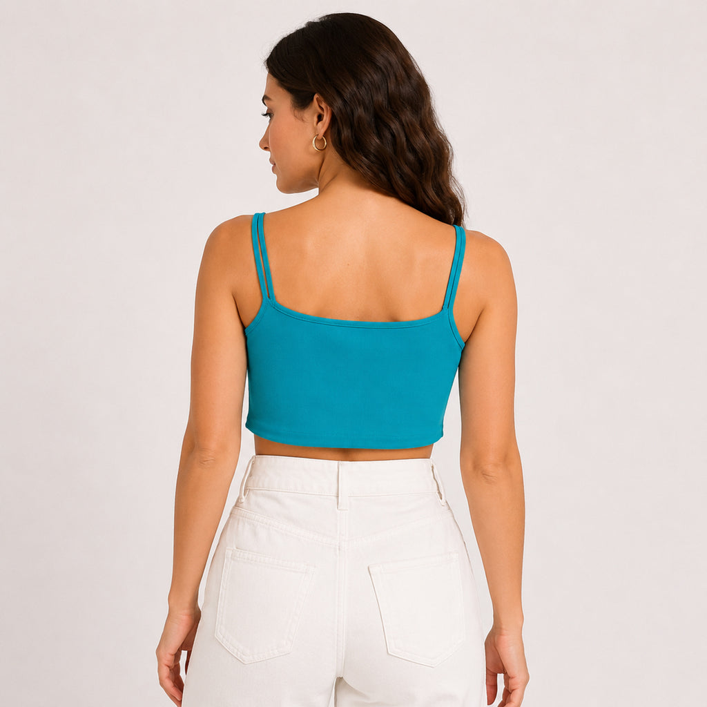 Women's Lagoon Luxe Teal Curved Hem Cami Crop Top-4