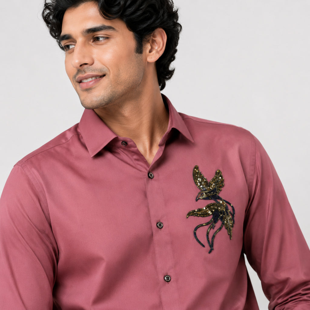 Men's Royal Rust Embroidered Statement Formal Shirt-2