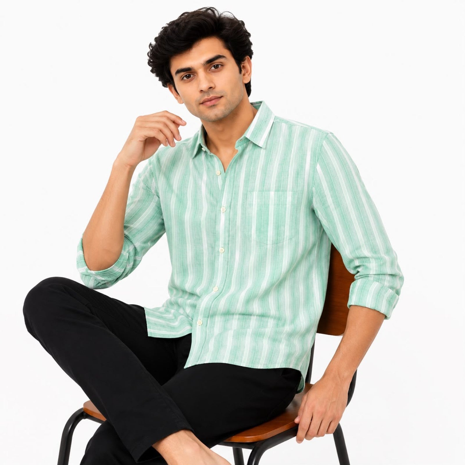 Men's Mint Horizon Striped Casual Shirt-2