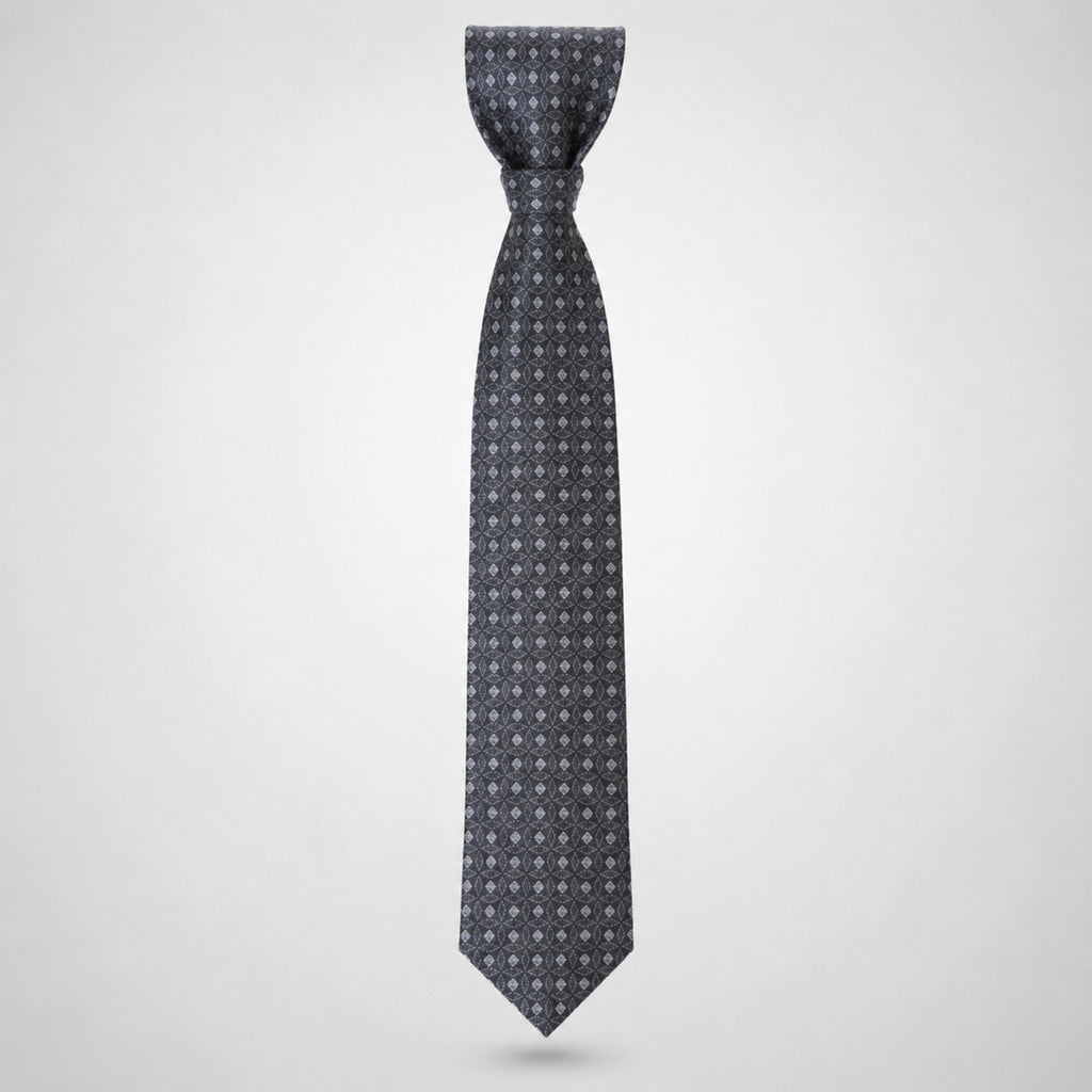 Men's Luxury Geometric Patterned Grey Silk Necktie-1