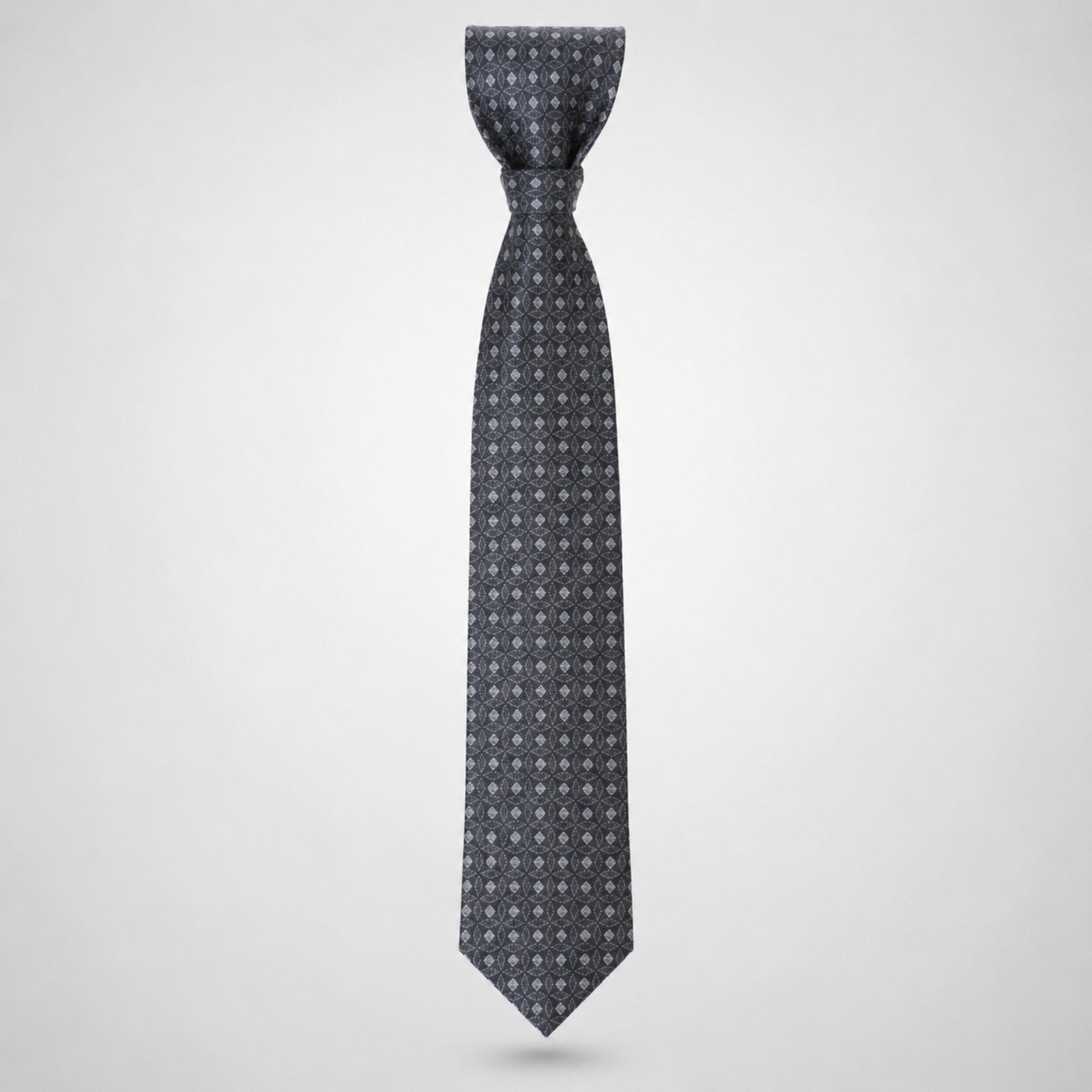 Men's Luxury Geometric Patterned Grey Silk Necktie-1