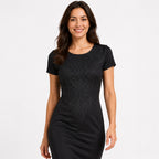 Women's Black Textured Bodycon Knee-Length Dress-3