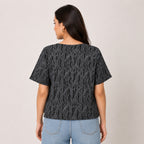 Women's Abstract Textured Graphic Printed Dark Grey T-Shirt-4