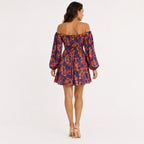 Women's Purple Floral Off-Shoulder Mini Dress with Balloon Sleeves-4