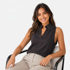 Women's Black Ribbed Sleeveless Crop Top-4