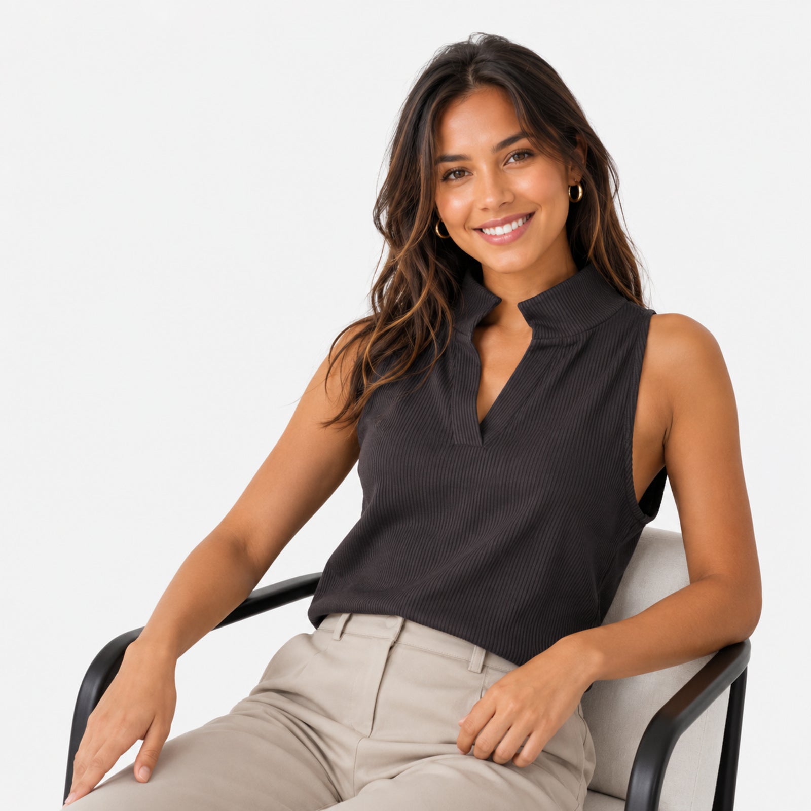 Women's Black Ribbed Sleeveless Crop Top-4