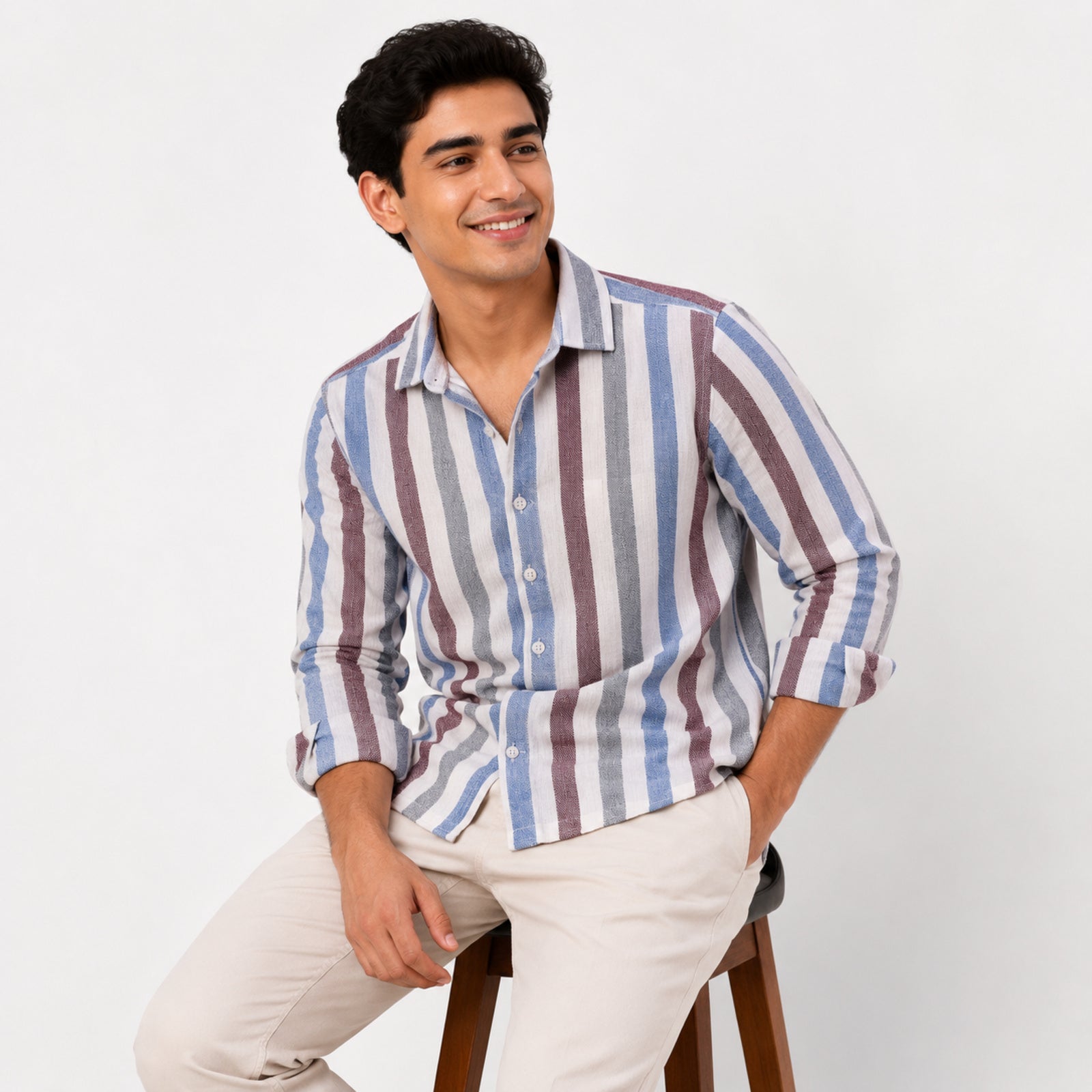 Men's Pastel Multi-Stripe Casual Cotton Shirt-2