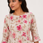 Women's Cream Floral Print Casual Top-3