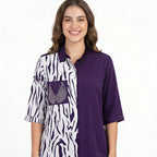 Women's Purple Printed Casual Shirt Top-1
