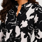 Women's Monochrome Onyx Abstract Graphic Printed High-Low Tunic Shirt-1