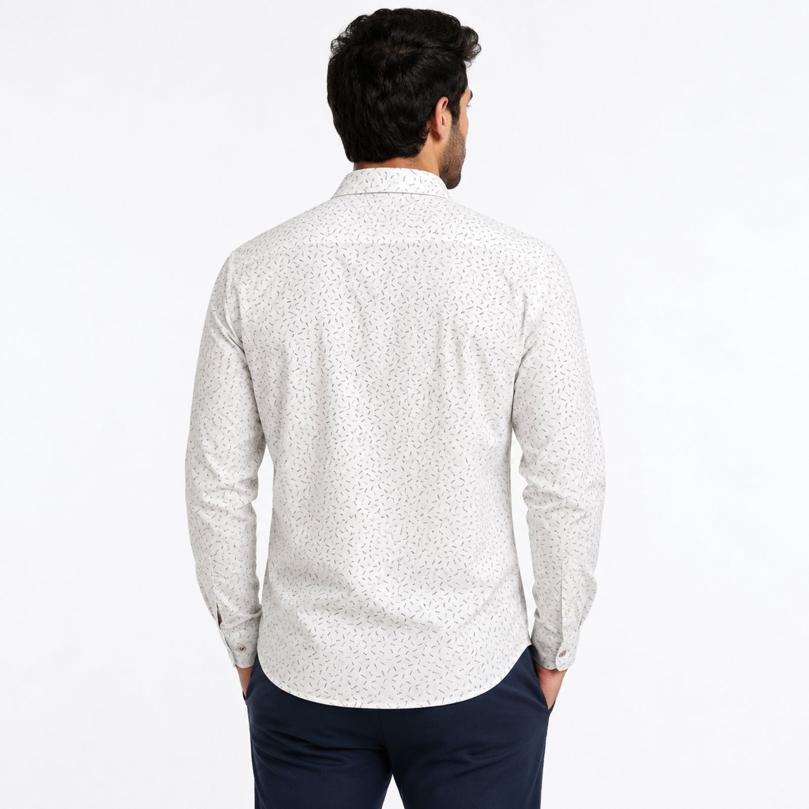 Men's White Micro Print Smart Casual Shirt-1
