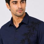 Men's Navy Blue Embroidered Premium Casual Shirt-1