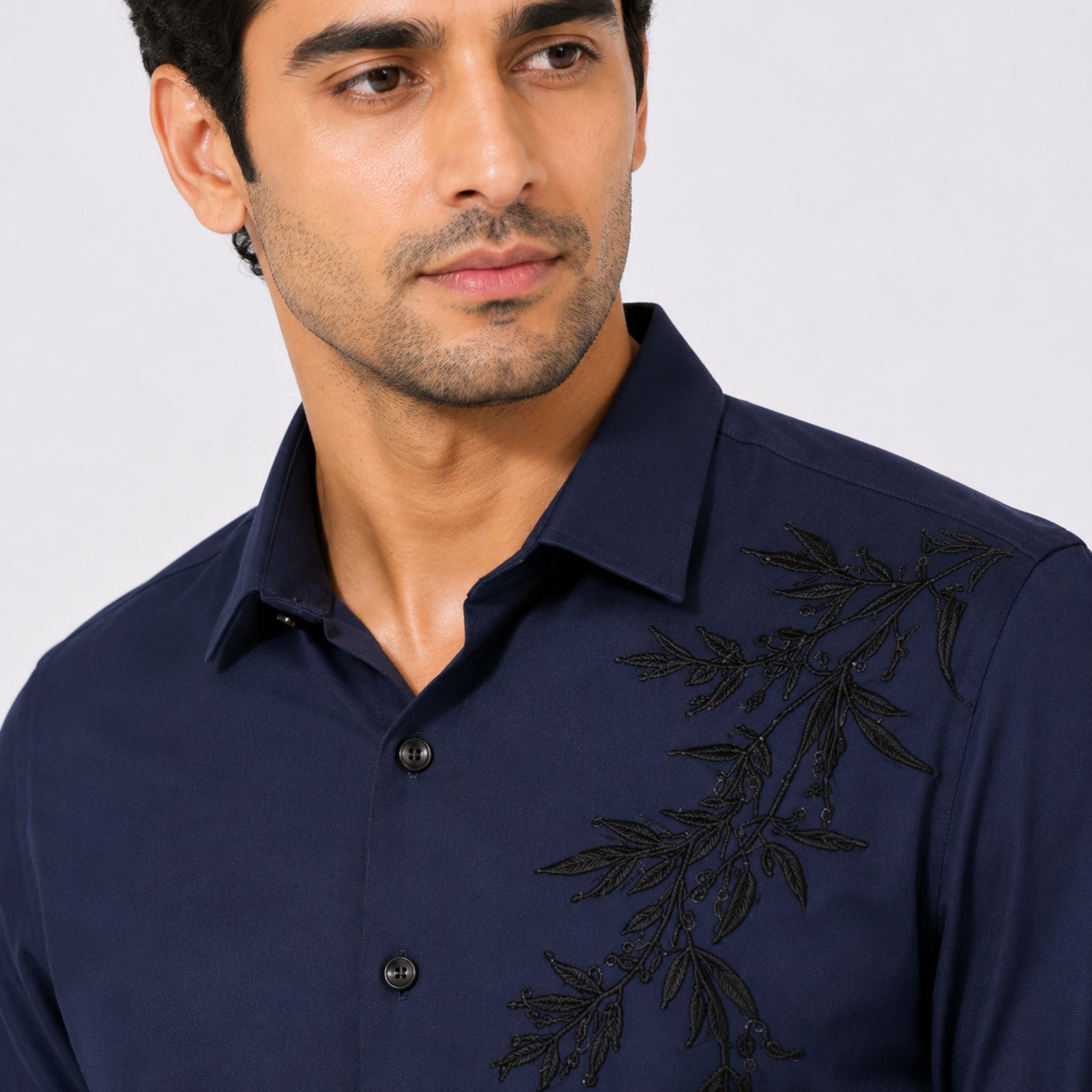 Men's Navy Blue Embroidered Premium Casual Shirt-1