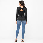 Women's Black Solid Full Sleeve Round Neck Fitted Casual Top-4