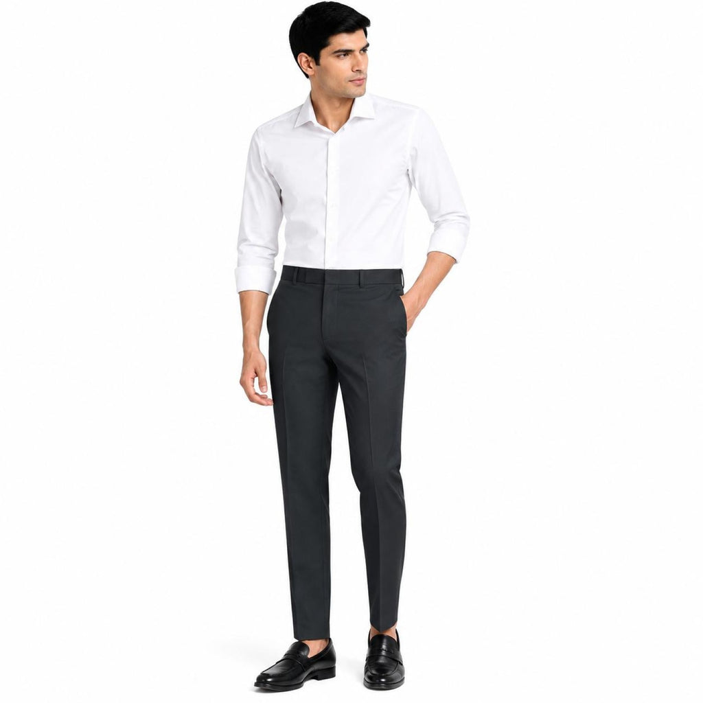 Men's Dark Green Classic Slim Fit Formal Trousers | Flat Front Tailored Office Pants-1