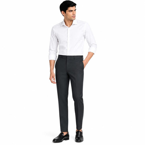 Men's Dark Green Classic Slim Fit Formal Trousers | Flat Front Tailored Office Pants-1