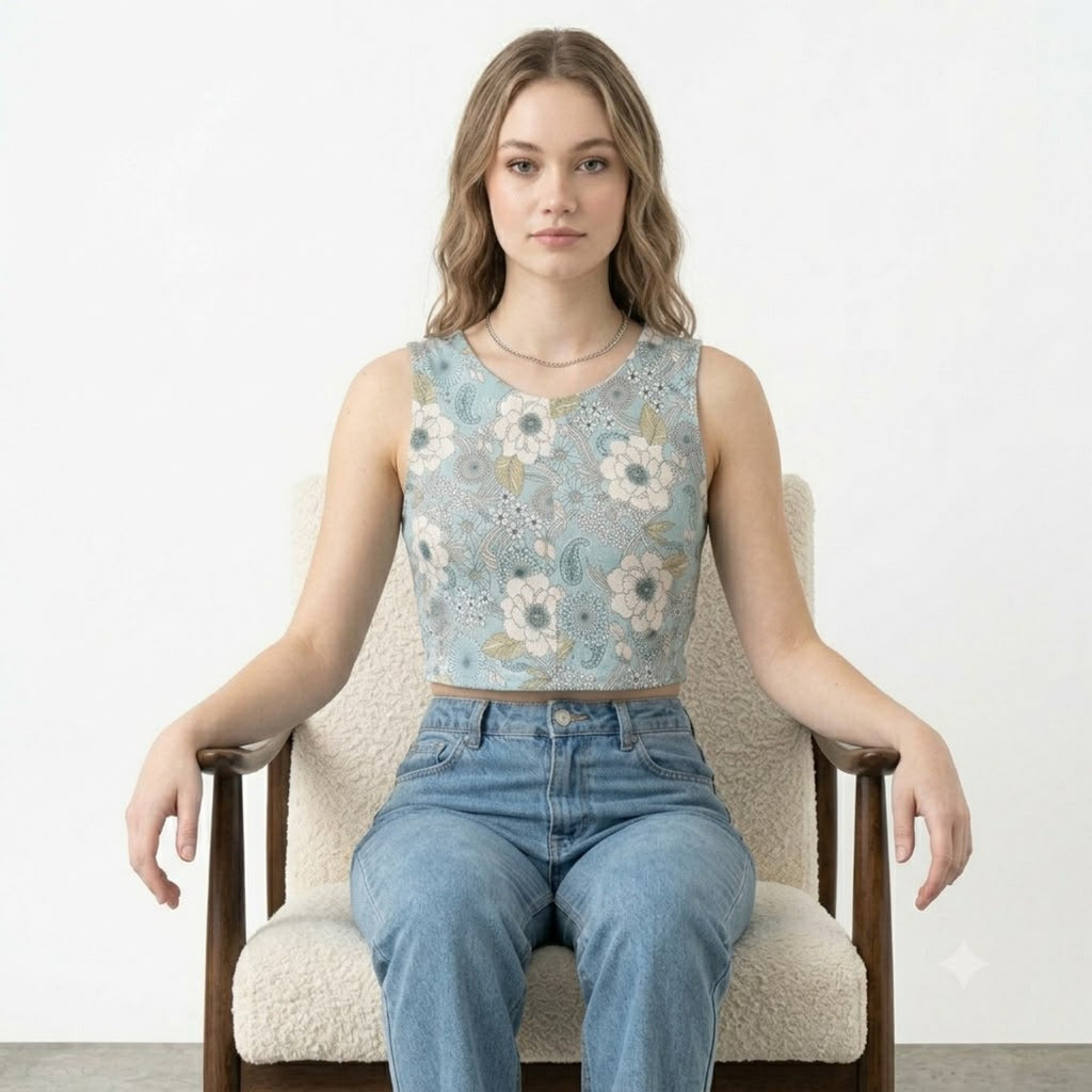 Women's Sky Bloom Floral Crop Top-2