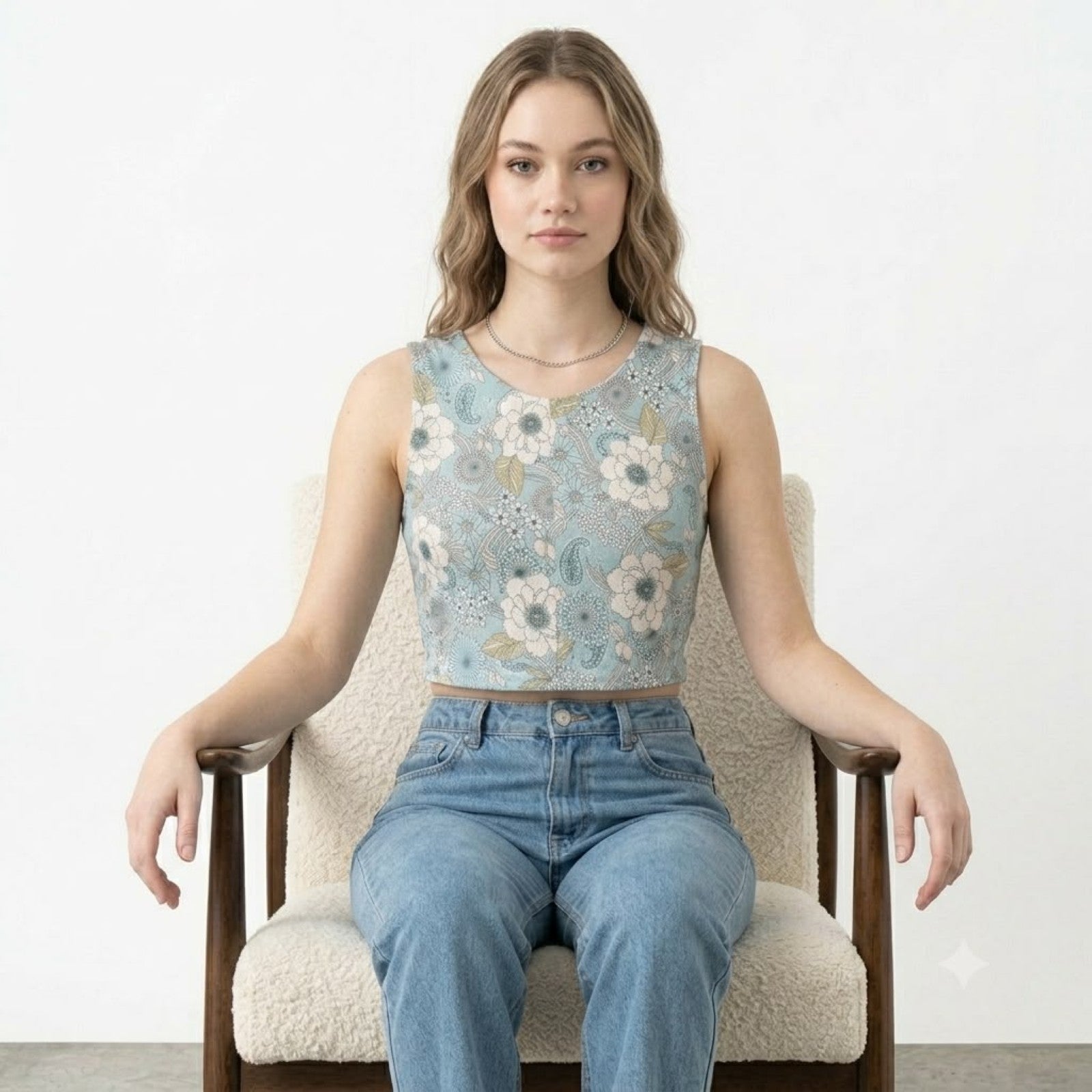 Women's Sky Bloom Floral Crop Top-2