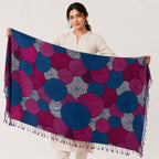 Women's Blue & Purple Circular Print Tassel Scarf-3