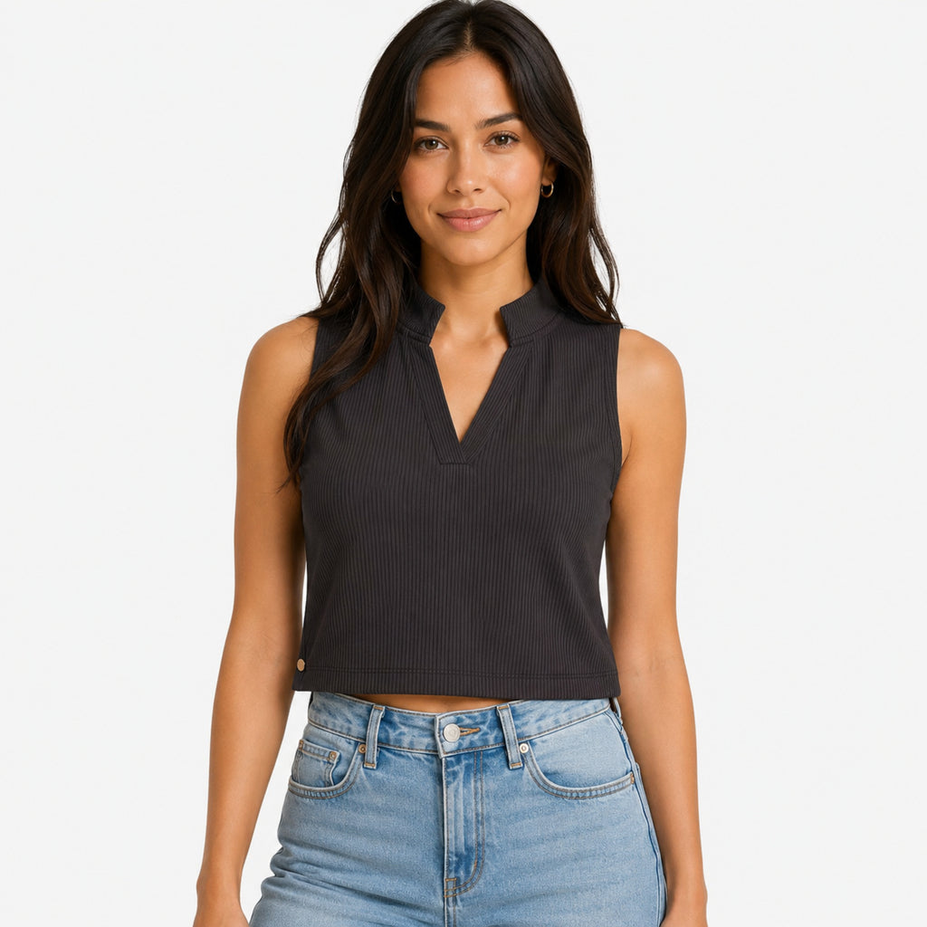 Women's Black Ribbed Sleeveless Crop Top-1