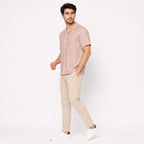 Men's Beige Striped Casual Half Sleeve Shirt-3