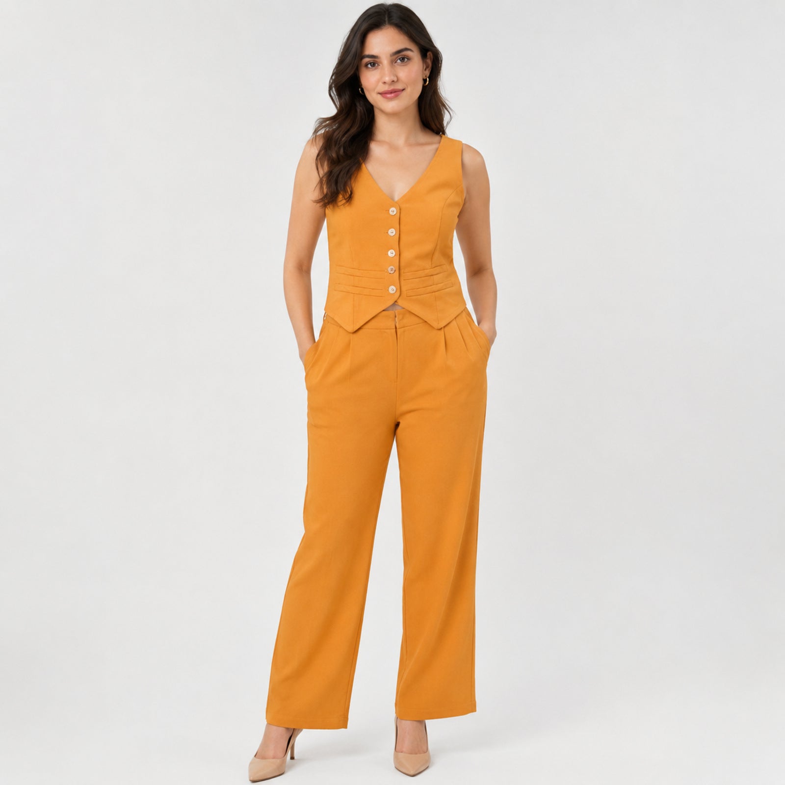 Women's Mustard Yellow Elegant Waistcoat Co-Ord Set-1
