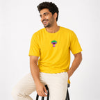 Men's Mushroom Embroidered Yellow Oversized Casual T-Shirt-2