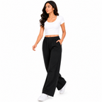 Women's Black High-Waist Wide Leg Casual Trousers-3