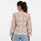 Women's Pastel Geometric Print Ruffle Sleeve Top-3