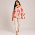 Women's Vibrant Peach Pink Tie-Dye Effect Button-Down Top-1