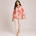 Women's Vibrant Peach Pink Tie-Dye Effect Button-Down Top-1