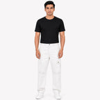 Men's White Utility Cargo Pants with Side Patch Pockets-1