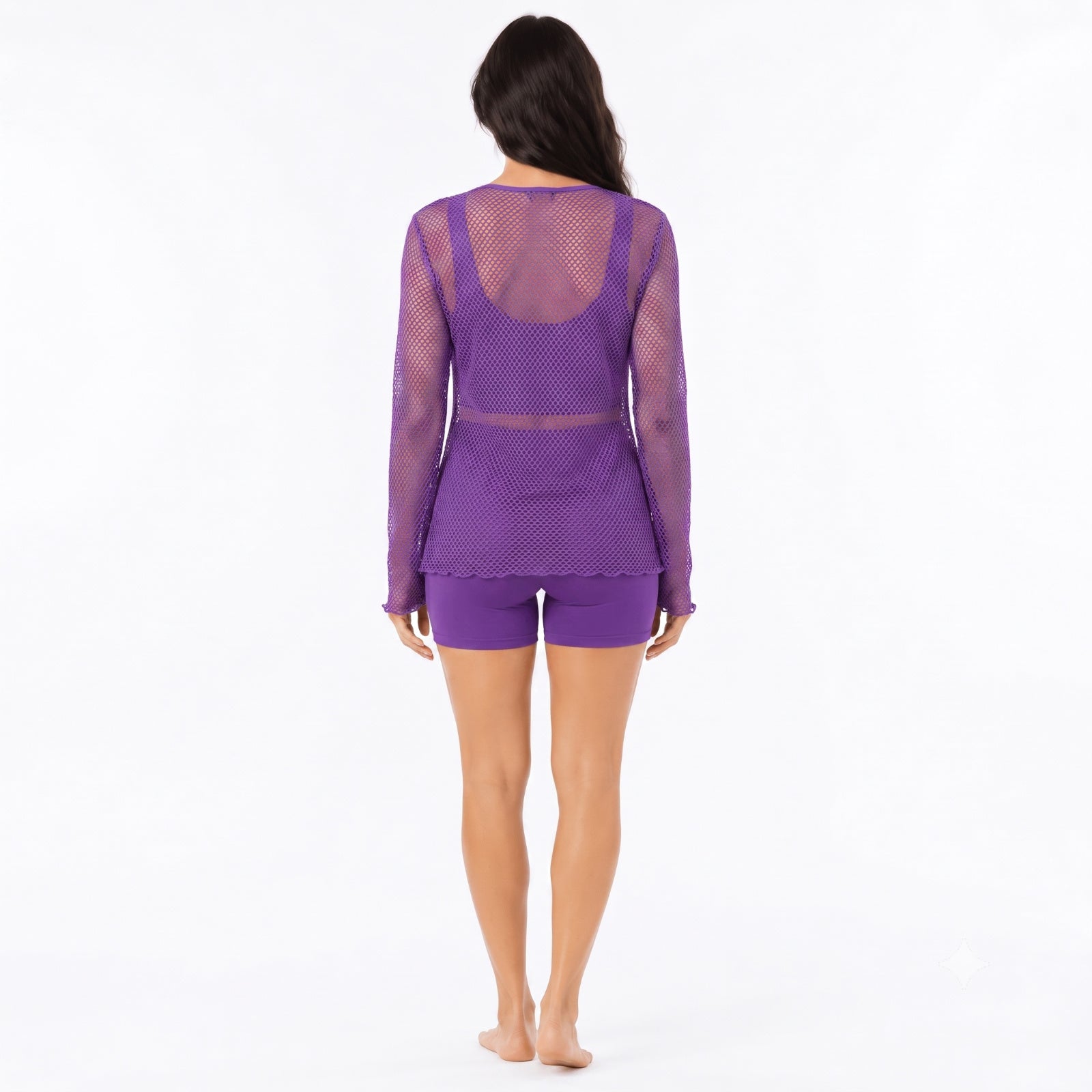 Women's Purple Sheer Open Front Shrug | Lightweight Mesh Layering Cardigan-4