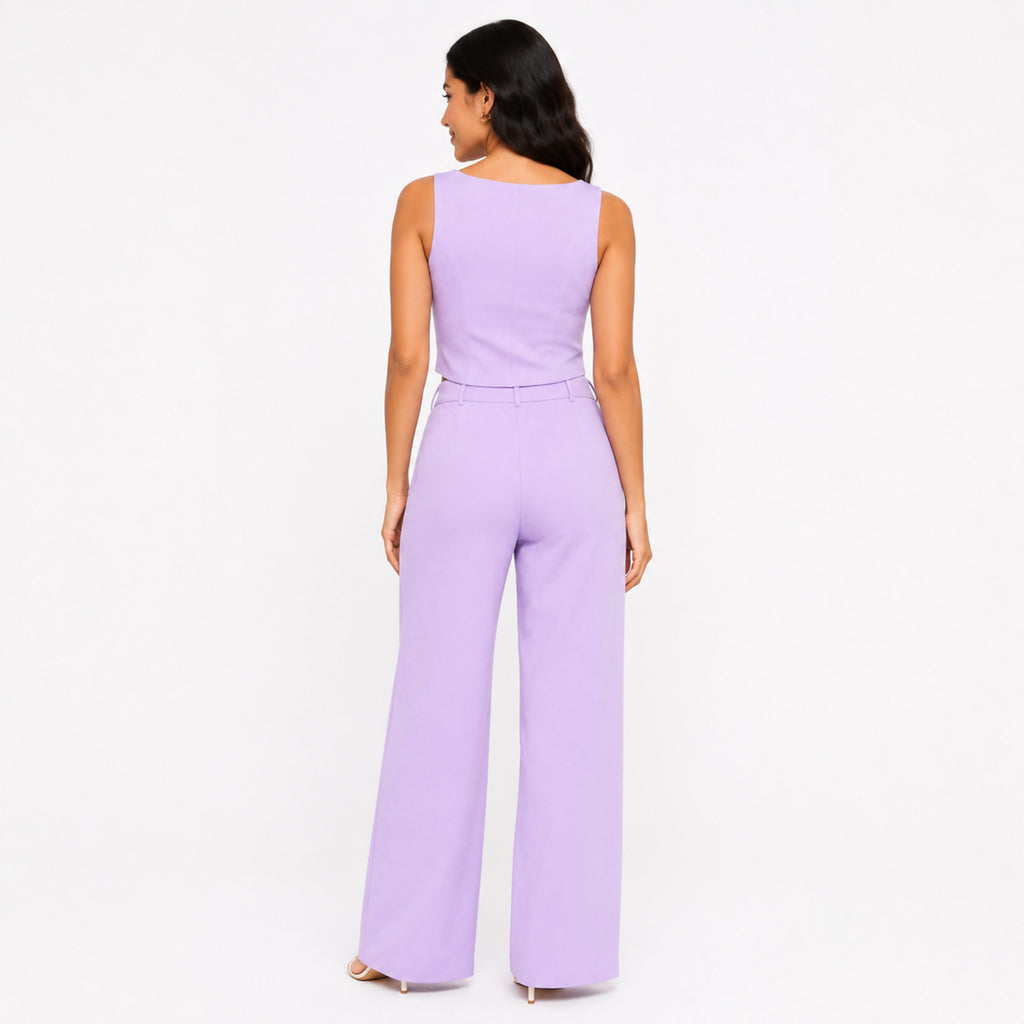 Women's Purple Sleeveless Crop Top & Wide Leg Co-ord Set-4