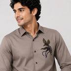 Men's Elegant Beige Embroidered Formal Shirt with Premium Artistic Motif-3