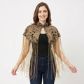 Women's Elegant Hand-Embroidered Mandarin Collar Cape with Metallic Fringe Tassel-1